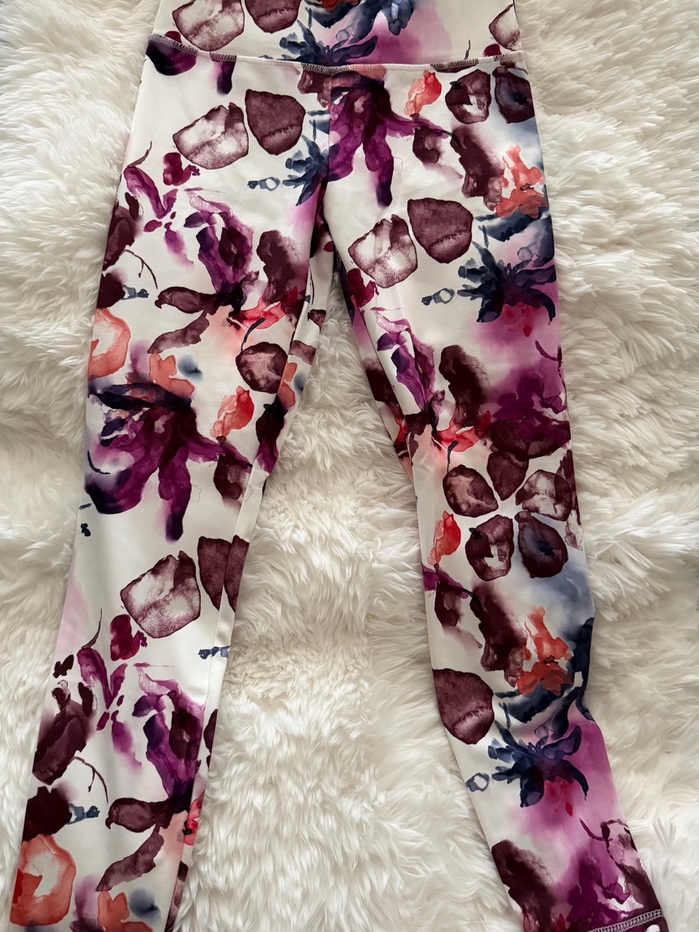 Balance Collection White Leggings with Purple and Pink Floral Print